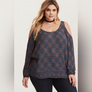 Torrid blue and orange cold shoulder top size 1